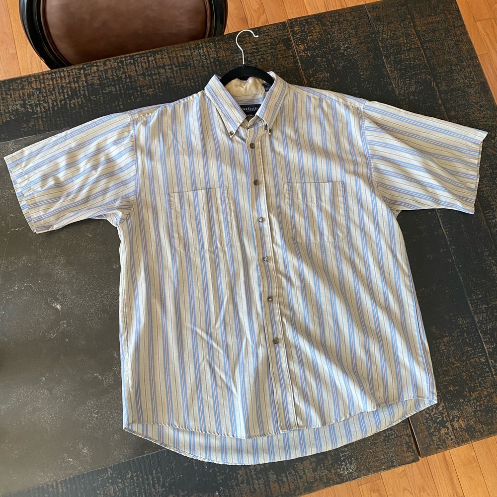 Vintage Van Heusen Buttondown Short Sleeve Shirt Large Western Grandpa Style 80s